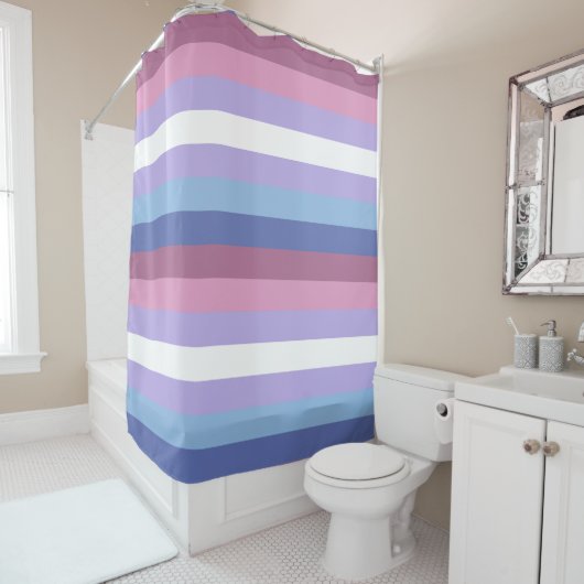 Bigender Pride, Striped Print, LGBTQ Pride Douchegordijn (In situ)