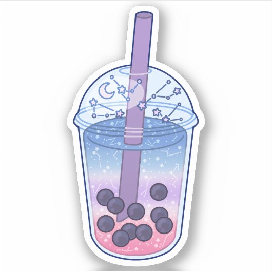 Bigender Pride Vlag Boba Sticker (Voorkant)
