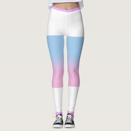 Bigender vlag Roze Blauw Wit Gestreept LGBT Leggings (Voorkant)