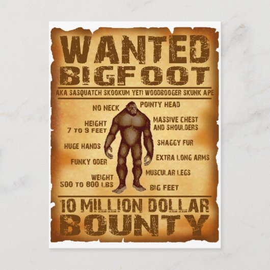Bigfoot 10 miljoen dollar gezochte Poster Briefkaart (Voorkant)