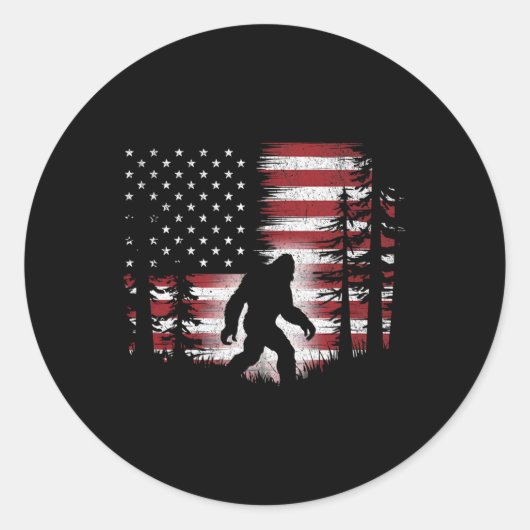 Bigfoot 4 juli Amerikaanse Vlag Patriottische Ki Ronde Sticker (Voorkant)