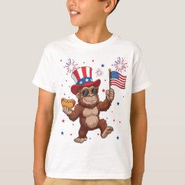 Bigfoot 4 juli patriottische raket en vuurwerk t-shirt