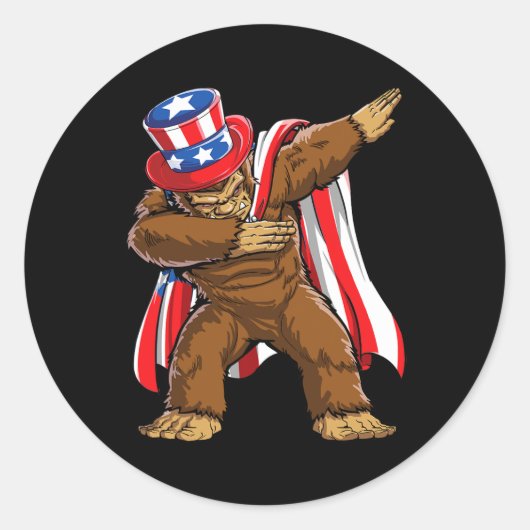 Bigfoot 4 juli Sasquatch Amerikaanse vlag Ronde Sticker (Voorkant)