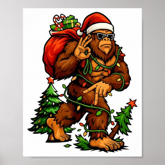 Bigfoot 67 Christmas Tree Lights Xmas Men Sasquatc Poster (Voorkant)