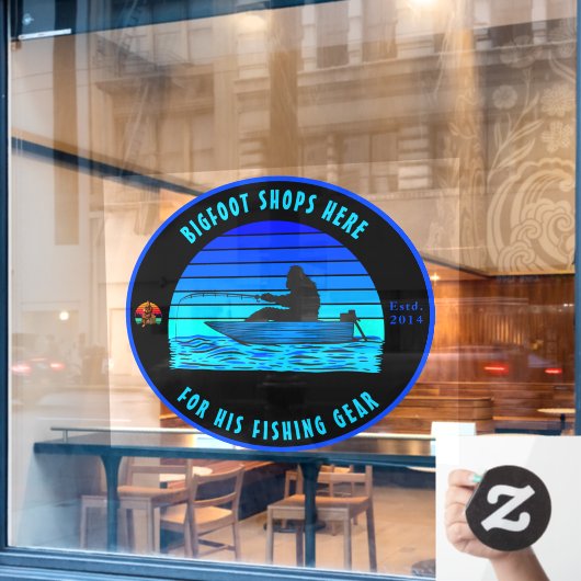 Bigfoot aanpassen Vist Tackle Shop Logo Front Raamsticker (Cafe Raam)