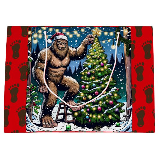 Bigfoot aka Sasquatch Thema Kerstmis Groot Cadeauzakje (Voorkant)