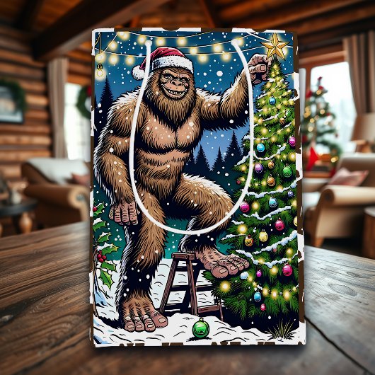 Bigfoot aka Sasquatch Thema Kerstmis Medium Cadeauzakje
