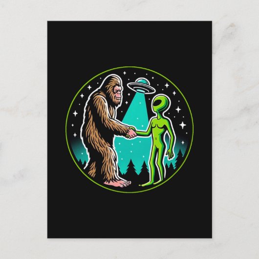 Bigfoot Alien Alliance - Grappige Scifi Cryptid Briefkaart (Voorkant)