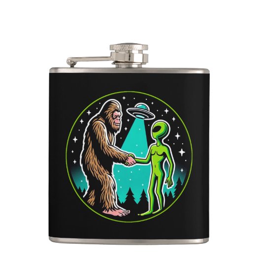 Bigfoot Alien Alliance - Grappige Scifi Cryptid Heupfles (Voorkant)