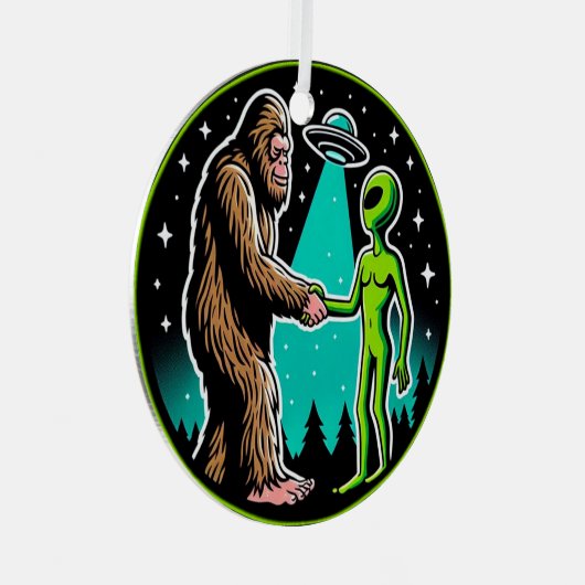 Bigfoot Alien Alliance - Grappige Scifi Cryptid Metalen Ornament (Voorkant Rechts)