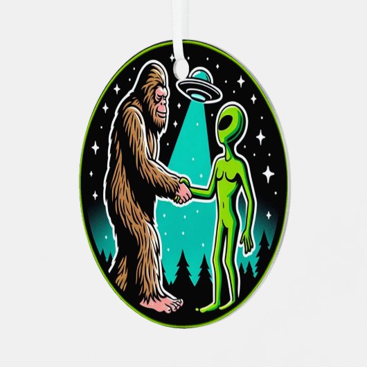 Bigfoot Alien Alliance - Grappige Scifi Cryptid Metalen Ornament (Voorkant links)
