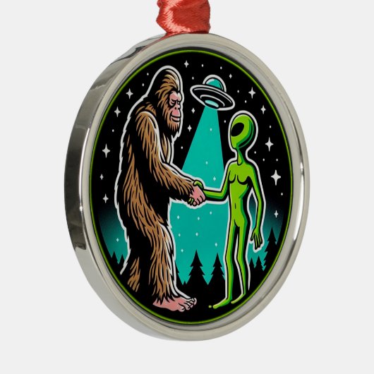 Bigfoot Alien Alliance - Grappige Scifi Cryptid Metalen Ornament (Rechts)