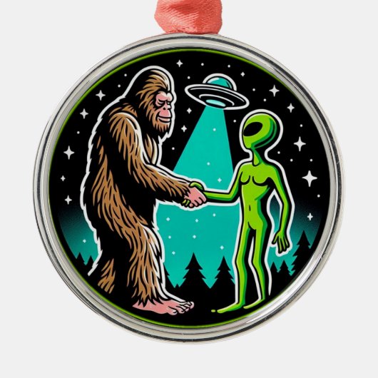Bigfoot Alien Alliance - Grappige Scifi Cryptid Metalen Ornament (Voorkant)