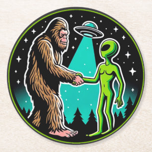Bigfoot Alien Alliance - Grappige Scifi Cryptid Ronde Kartonnen Onderzetter