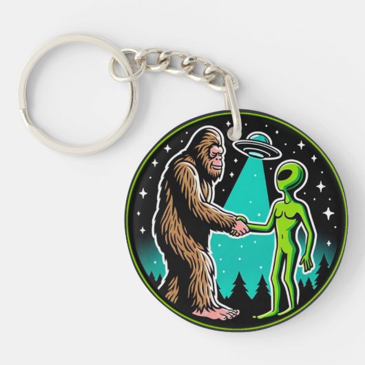 Bigfoot Alien Alliance - Grappige Scifi Cryptid Sleutelhanger (Voorkant)