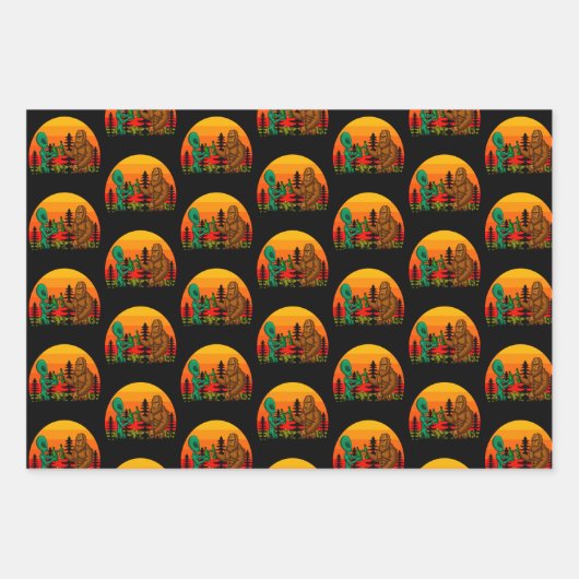Bigfoot Alien Beer Time Sunset Forest Inpakpapier Vel (Voorkant)