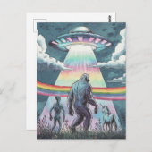 Bigfoot, Alien en Unicorn met een UFO Briefkaart (Voorkant / Achterkant)