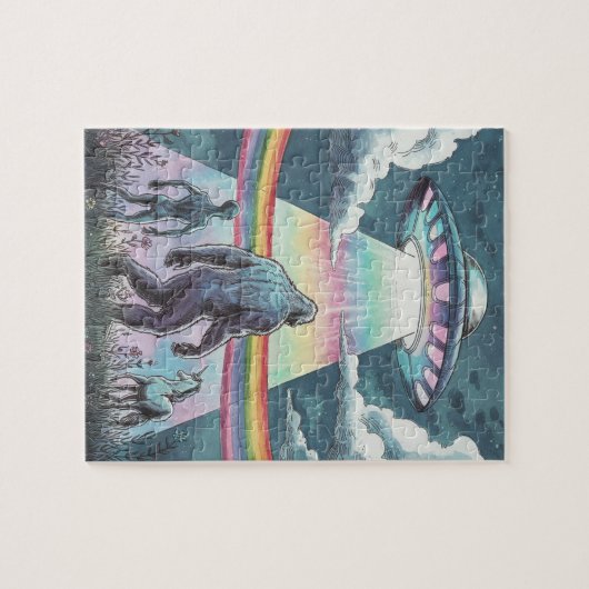 Bigfoot, Alien en Unicorn met een UFO Legpuzzel (Horizontaal)