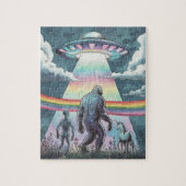 Bigfoot, Alien en Unicorn met een UFO Legpuzzel (Verticaal)