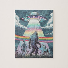 Bigfoot, Alien en Unicorn met een UFO Legpuzzel