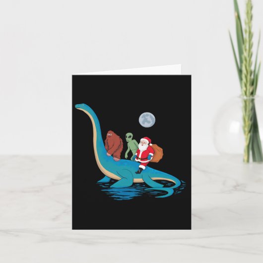 Bigfoot Alien Kerstman rijdt op dinosaurus Kerstmi Kaart (Voorkant)