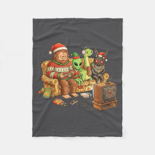 Bigfoot Alien Nessie Mothman Retro Gaming Christma Fleece Deken (Voorkant)