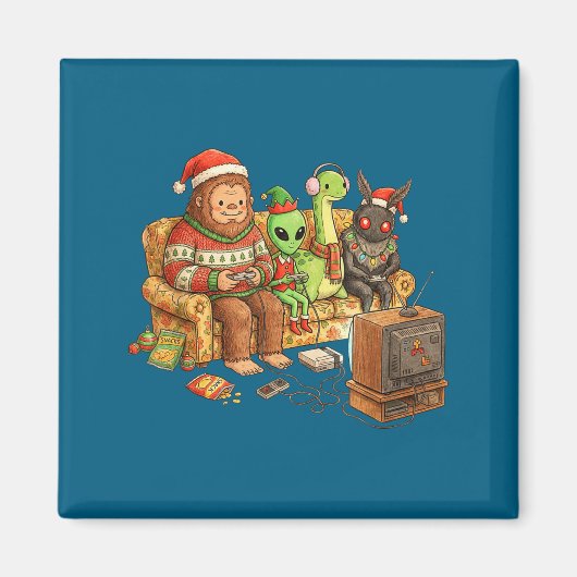 Bigfoot Alien Nessie Mothman Retro Gaming Christma Magneet (Voorkant)
