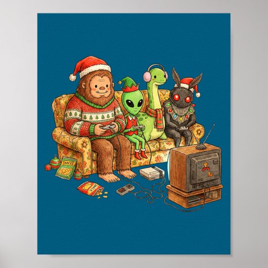 Bigfoot Alien Nessie Mothman Retro Gaming Christma Poster (Voorkant)