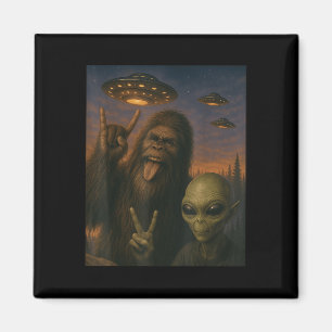 Bigfoot Alien Rock On Selfie Ufo Grappige Cadeaus  Magneet