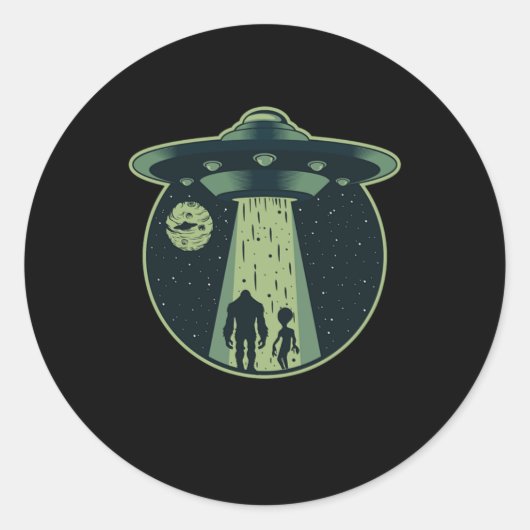 Bigfoot Alien Sasquatch UFO Abduction Aliens Gift Ronde Sticker (Voorkant)