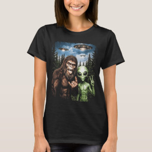 Bigfoot Alien Selfie Rock On Vredesteken Grappige  T-shirt