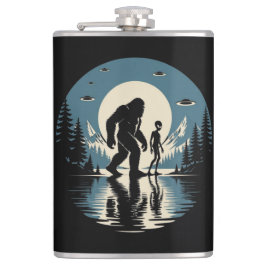Bigfoot Alien UFO Cryptid Lederen Flask Heupfles