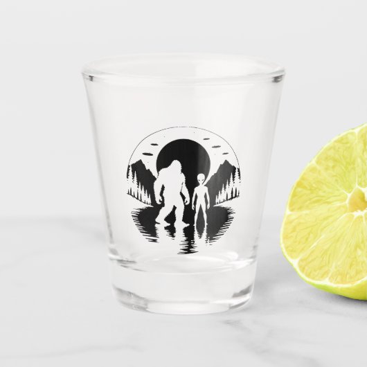 Bigfoot Alien UFO Cryptid Shotglazen Shot Glas (Voorkant)