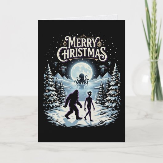 Bigfoot Alien UFO Cthulhu Kerstkaart Cryptid Kaart (Voorkant)