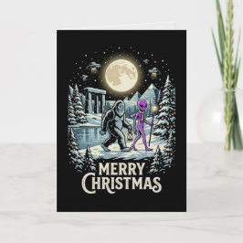 Bigfoot Alien UFO Piramide Kerstkaart Cryptid Kaart