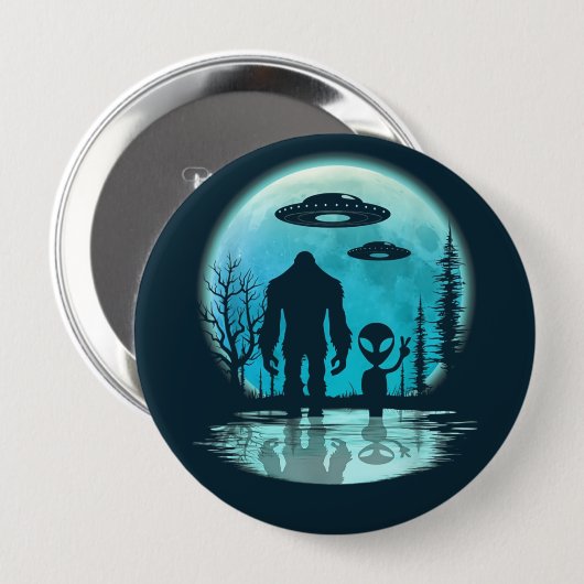 Bigfoot Alien UFO Ronde Button 4,0 Cm (Voorkant /achterkant)