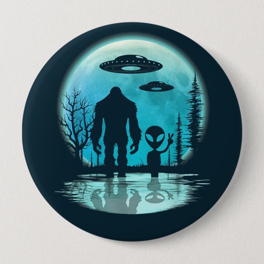 Bigfoot Alien UFO Ronde Button 4,0 Cm (Voorkant)