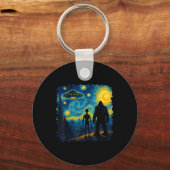 Bigfoot Alien Ufo Van Gogh Starry Night Sasquatch  Sleutelhanger (Voorkant)
