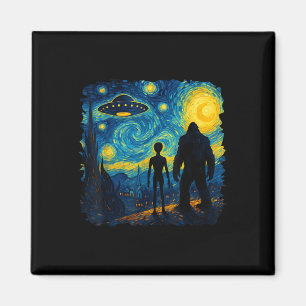 Bigfoot Alien Ufo Van Gogh Sterrennacht Sasquatch  Magneet