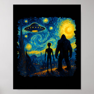 Bigfoot Alien Ufo Van Gogh Sterrennacht Sasquatch Poster