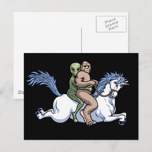 Bigfoot, Alien, Unicorn Briefkaart (Voorkant / Achterkant)