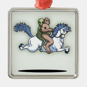 Bigfoot, Alien, Unicorn Metalen Ornament