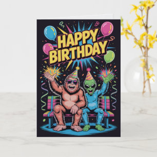 Bigfoot Alien Verjaardagskaart Funny Cryptid UFO Kaart