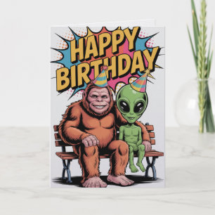 Bigfoot Alien Verjaardagskaart  Grappige Cryptid U Kaart