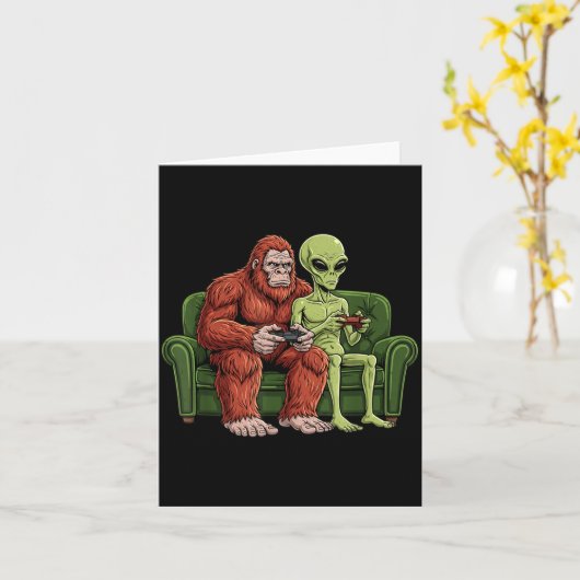 Bigfoot Alien Video Games Gaming Sasquatch Ufo Men Kaart (Gele Bloem)
