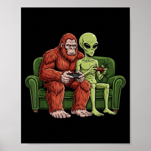 Bigfoot Alien Video Games Gaming Sasquatch Ufo Men Poster (Voorkant)