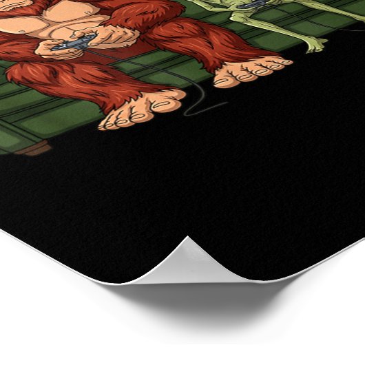 Bigfoot Alien Video Games Gaming Sasquatch Ufo Men Poster (Hoek)