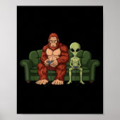 Bigfoot Alien Video Games Gaming Sasquatch Ufo Men Poster (Voorkant)