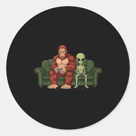 Bigfoot Alien Video Games Gaming Sasquatch Ufo Men Ronde Sticker (Voorkant)