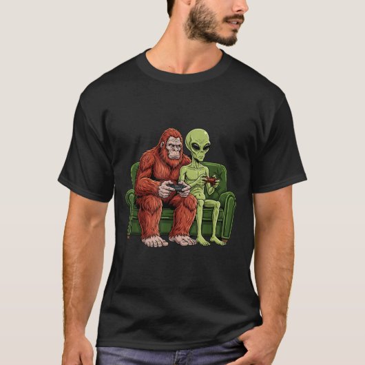 Bigfoot Alien Video Games Gaming Sasquatch Ufo Men T-shirt (Voorkant)